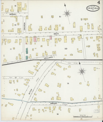 Sanborn Fire Insurance Map from Crisfield, Somerset County, Maryland (1891), Sheet #0004 - Complete Map Set gallery image, historic Sanborn map, vintage wall art, Maryland Maryland