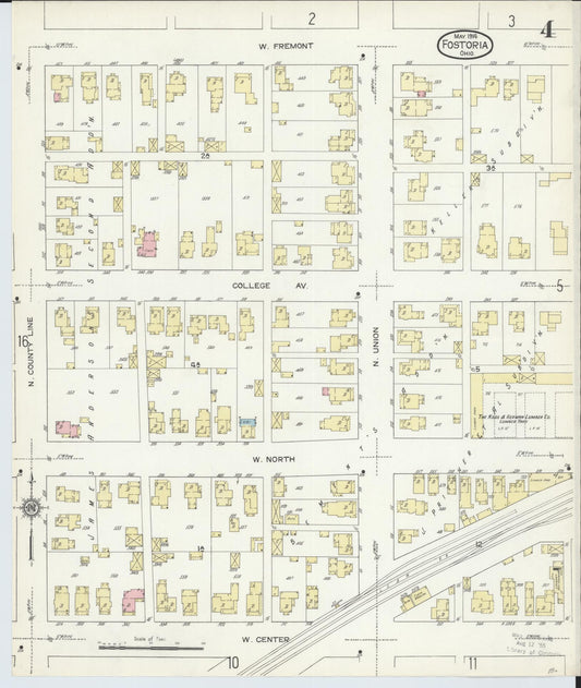 Sanborn Fire Insurance Map from Fostoria, Seneca, Hancock, And Wood Counties, Ohio (1914), Sheet #0004 - Historic Sanborn Fire Insurance Map Print, vintage old map wall art, antique decor, genealogy gift, Ohio Ohio map