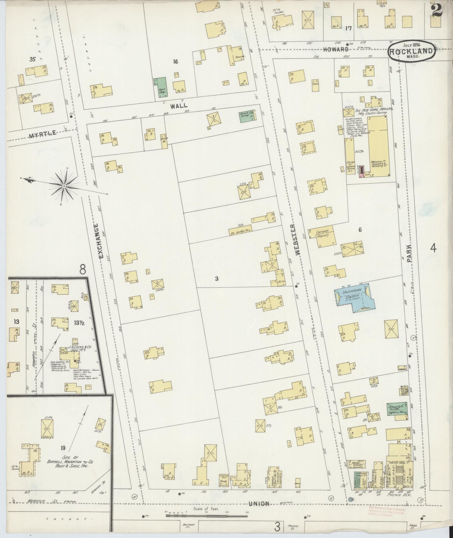 Sanborn Fire Insurance Map from Rockland, Plymouth County, Massachusetts (1896), Sheet #0002 - Complete Map Set gallery image, historic Sanborn map, vintage wall art, Massachusetts Massachusetts