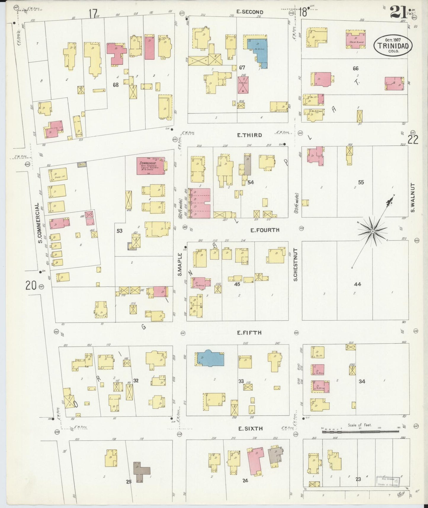 Sanborn Fire Insurance Map from Trinidad, Las Animas County, Colorado (1907), Sheet #0021 - Complete Map Set gallery image, historic Sanborn map, vintage wall art, Colorado Colorado