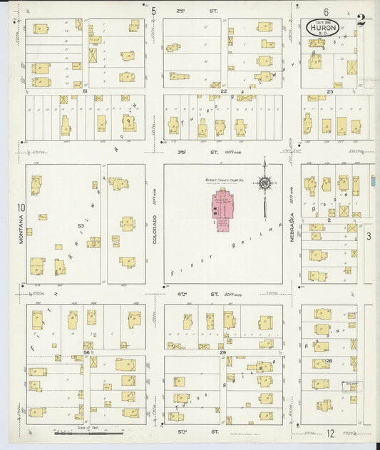 Sanborn Fire Insurance Map from Huron, Beadle County, South Dakota (1916), Sheet #0002 - Historic Sanborn Fire Insurance Map Print, vintage old map wall art, antique decor, genealogy gift, South Dakota South Dakota map