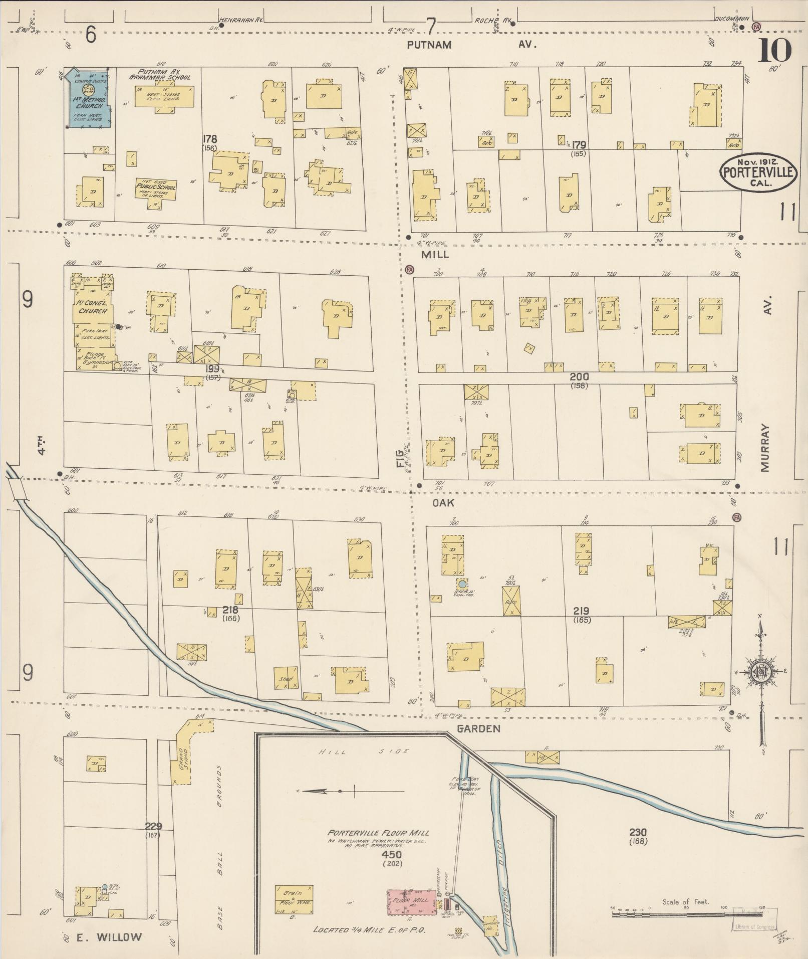 Sanborn Fire Insurance Map from Porterville, Tulare County, California (1912), Sheet #0010 - Complete Map Set gallery image, historic Sanborn map, vintage wall art, California California