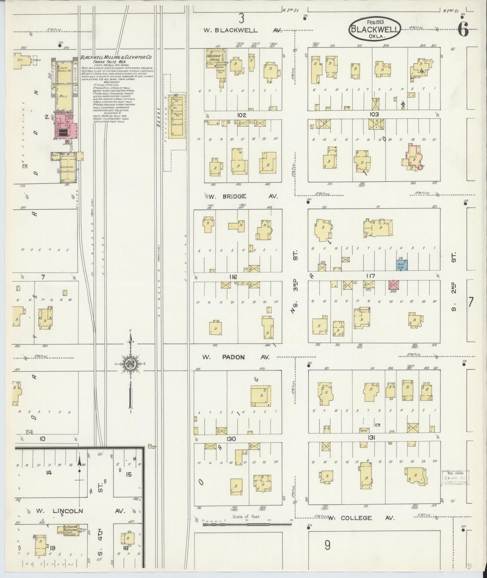 Sanborn Fire Insurance Map from Blackwell, Kay County, Oklahoma (1913), Sheet #0006 - Historic Sanborn Fire Insurance Map Print, vintage old map wall art, antique decor, genealogy gift, Oklahoma Oklahoma map