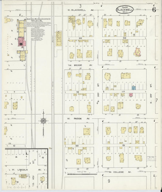 Sanborn Fire Insurance Map from Blackwell, Kay County, Oklahoma (1913), Sheet #0006 - Historic Sanborn Fire Insurance Map Print, vintage old map wall art, antique decor, genealogy gift, Oklahoma Oklahoma map