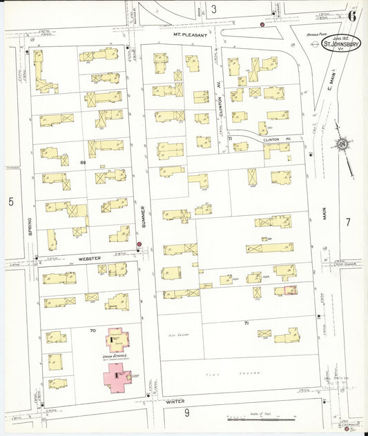 Sanborn Fire Insurance Map from Saint Johnsbury, Caledonia County, Vermont (1912), Sheet #0006 - Historic Sanborn Fire Insurance Map Print, vintage old map wall art, antique decor, genealogy gift, Vermont Vermont map