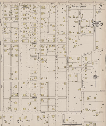 Sanborn Fire Insurance Map from Wolfe City, Hunt County, Texas (1922), Sheet #0007 - Historic Sanborn Fire Insurance Map Print, vintage old map wall art, antique decor, genealogy gift, Texas Texas map