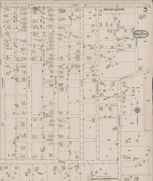 Sanborn Fire Insurance Map from Wolfe City, Hunt County, Texas (1922), Sheet #0007 - Historic Sanborn Fire Insurance Map Print, vintage old map wall art, antique decor, genealogy gift, Texas Texas map