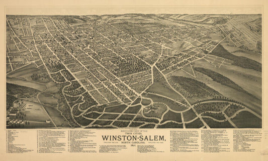 Bird's-eye view of the twin cities, Winston-Salem, North Carolina 1891. (1891) – Historic Bird’s-Eye View Panorama Print