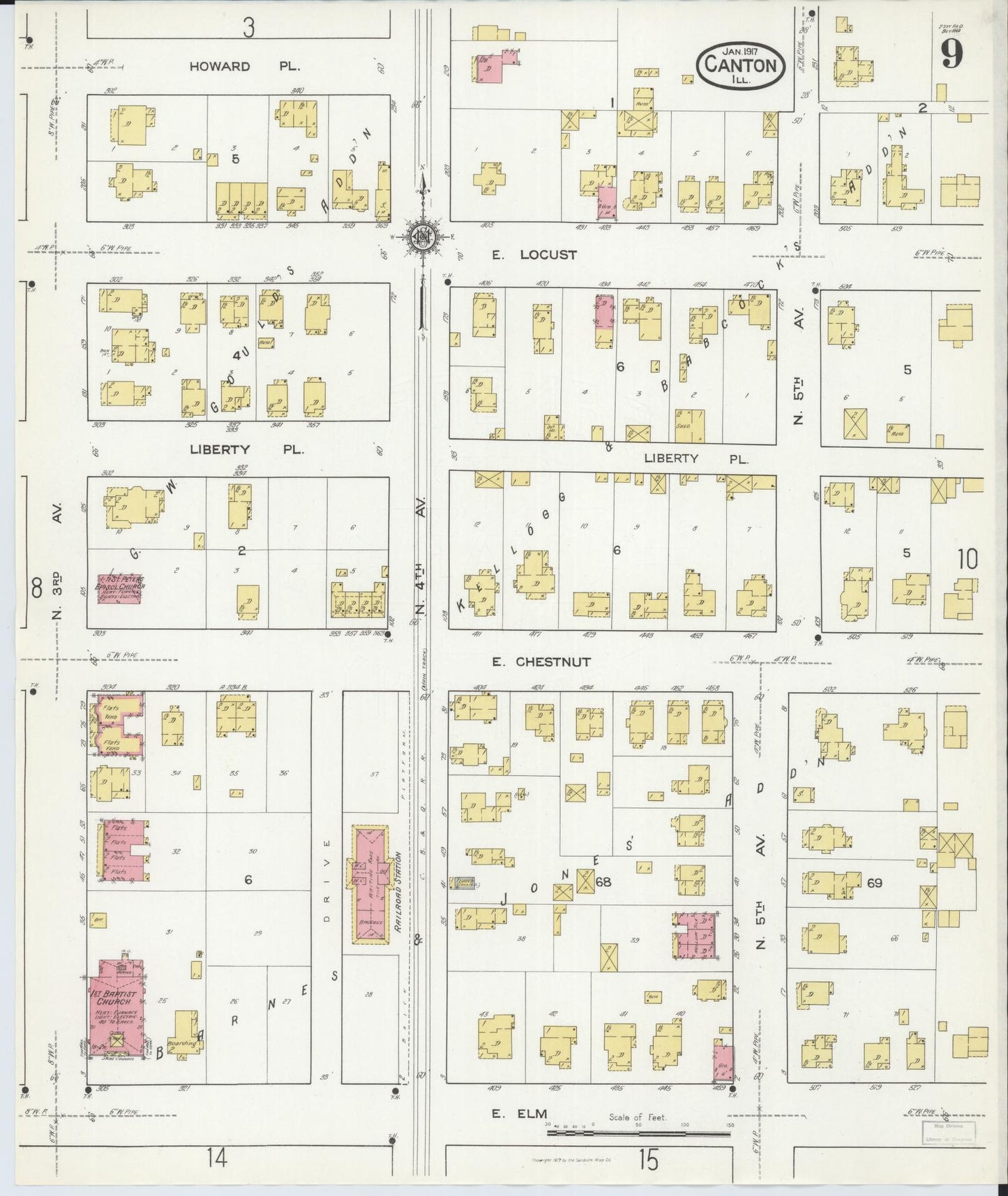 Sanborn Fire Insurance Map from Canton, Fulton County, Illinois (1917), Sheet #0009 - Complete Map Set gallery image, historic Sanborn map, vintage wall art, Illinois Illinois