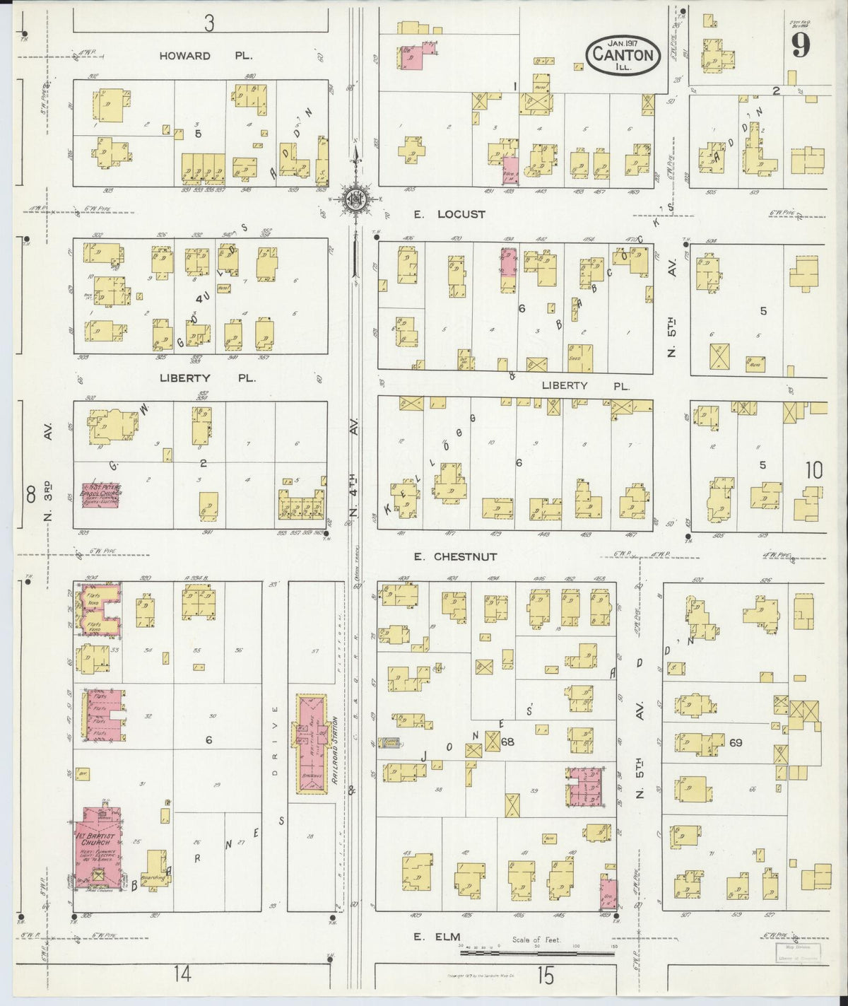 Sanborn Fire Insurance Map from Canton, Fulton County, Illinois (1917), Sheet #0009 - Complete Map Set gallery image, historic Sanborn map, vintage wall art, Illinois Illinois