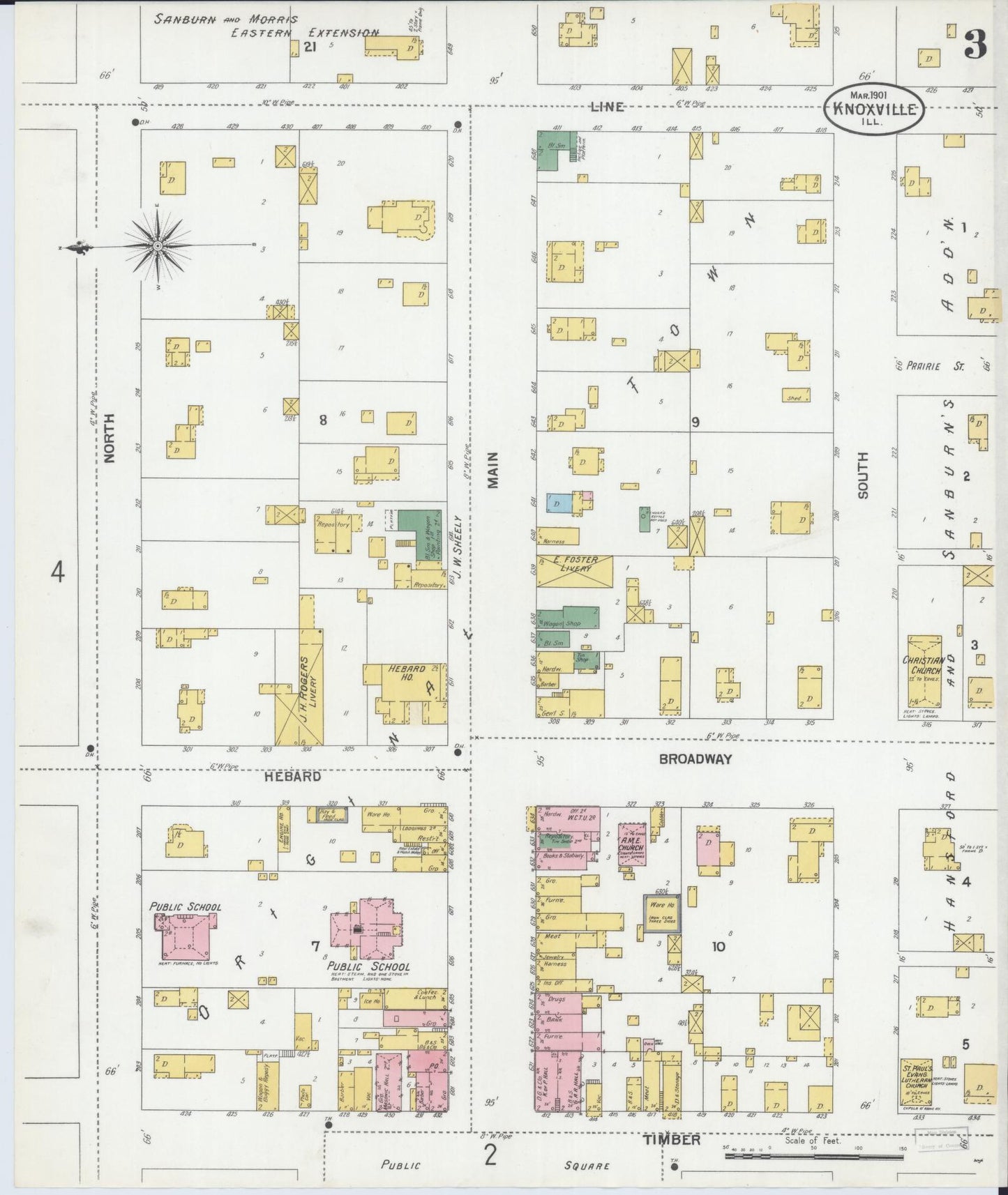 Sanborn Fire Insurance Map from Knoxville, Knox County, Illinois (1901), Sheet #0003 - Complete Map Set gallery image, historic Sanborn map, vintage wall art, Illinois Illinois