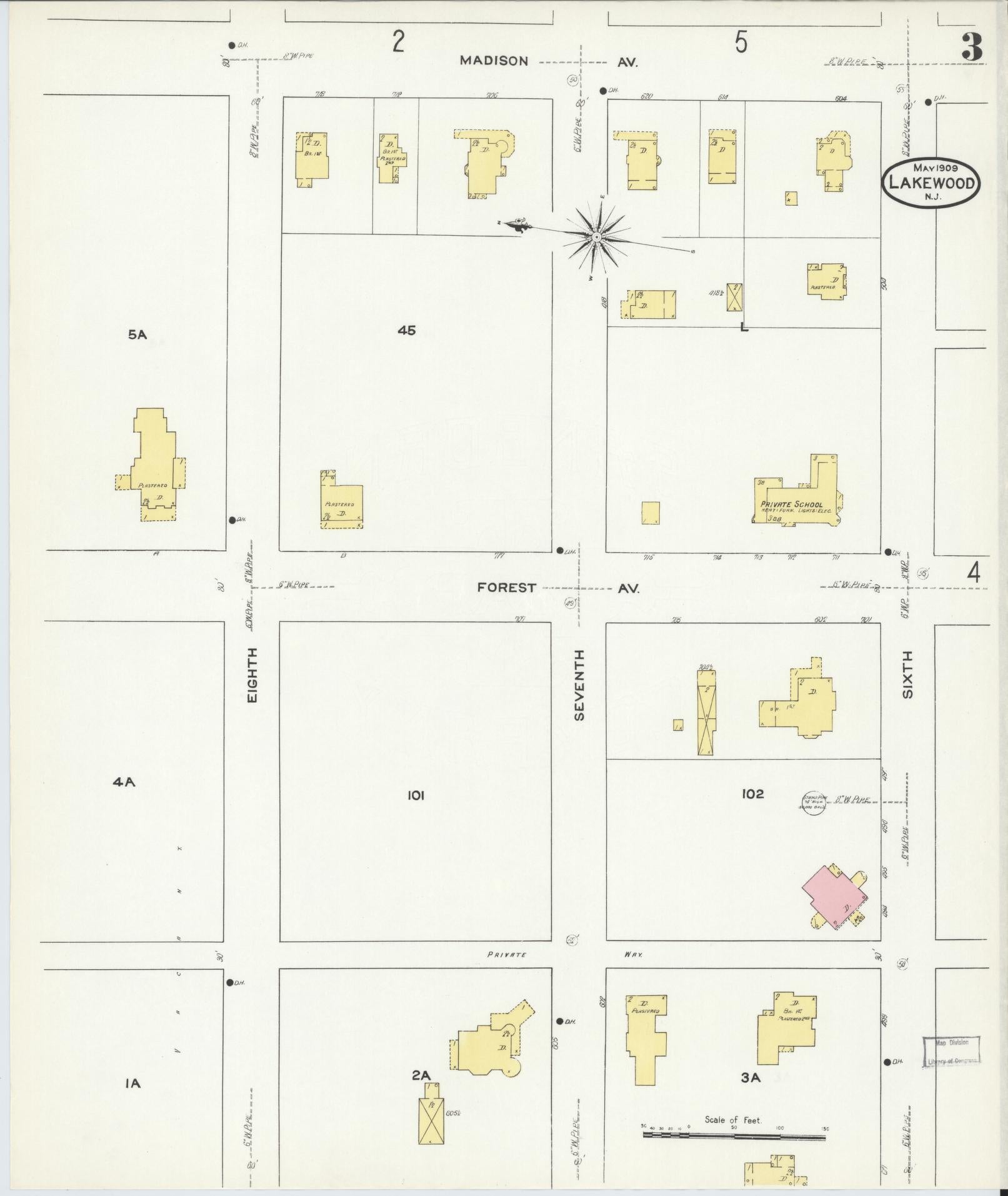 Sanborn Fire Insurance Map from Lakewood, Ocean County, New Jersey (1909), Sheet #0003 - Historic Sanborn Fire Insurance Map Print, vintage old map wall art, antique decor, genealogy gift, New Jersey New Jersey map