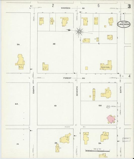 Sanborn Fire Insurance Map from Lakewood, Ocean County, New Jersey (1909), Sheet #0003 - Historic Sanborn Fire Insurance Map Print, vintage old map wall art, antique decor, genealogy gift, New Jersey New Jersey map