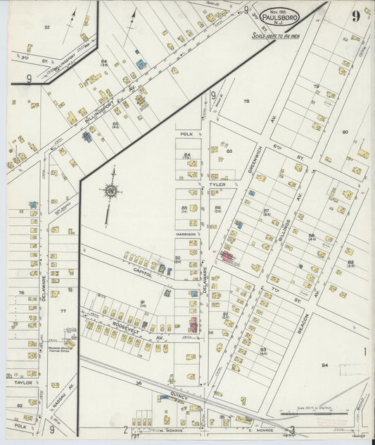 Sanborn Fire Insurance Map from Paulsboro, Gloucester County, New Jersey (1915), Sheet #0009 - Historic Sanborn Fire Insurance Map Print, vintage old map wall art, antique decor, genealogy gift, New Jersey New Jersey map