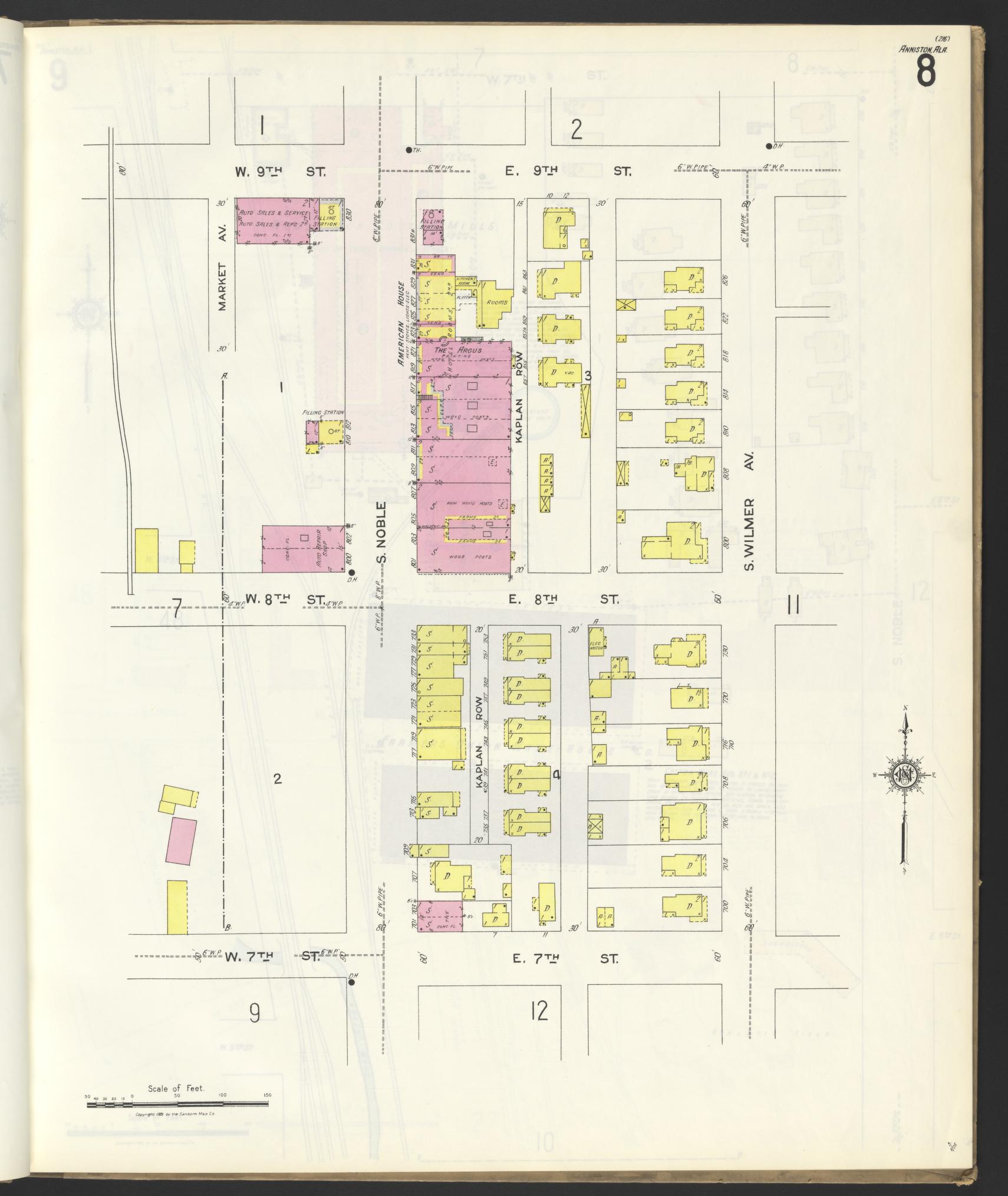 Sanborn Fire Insurance Map from Anniston, Calhoun County, Alabama (1925), Sheet #0008 - Complete Map Set gallery image, historic Sanborn map, vintage wall art, Alabama Alabama