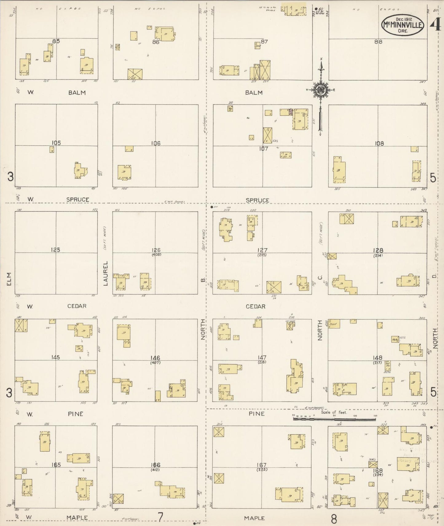Sanborn Fire Insurance Map from McMinnville, Yamhill County, Oregon (1912), Sheet #0004 - Historic Sanborn Fire Insurance Map Print, vintage old map wall art, antique decor, genealogy gift, Oregon Oregon map
