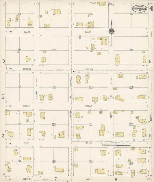 Sanborn Fire Insurance Map from McMinnville, Yamhill County, Oregon (1912), Sheet #0004 - Historic Sanborn Fire Insurance Map Print, vintage old map wall art, antique decor, genealogy gift, Oregon Oregon map