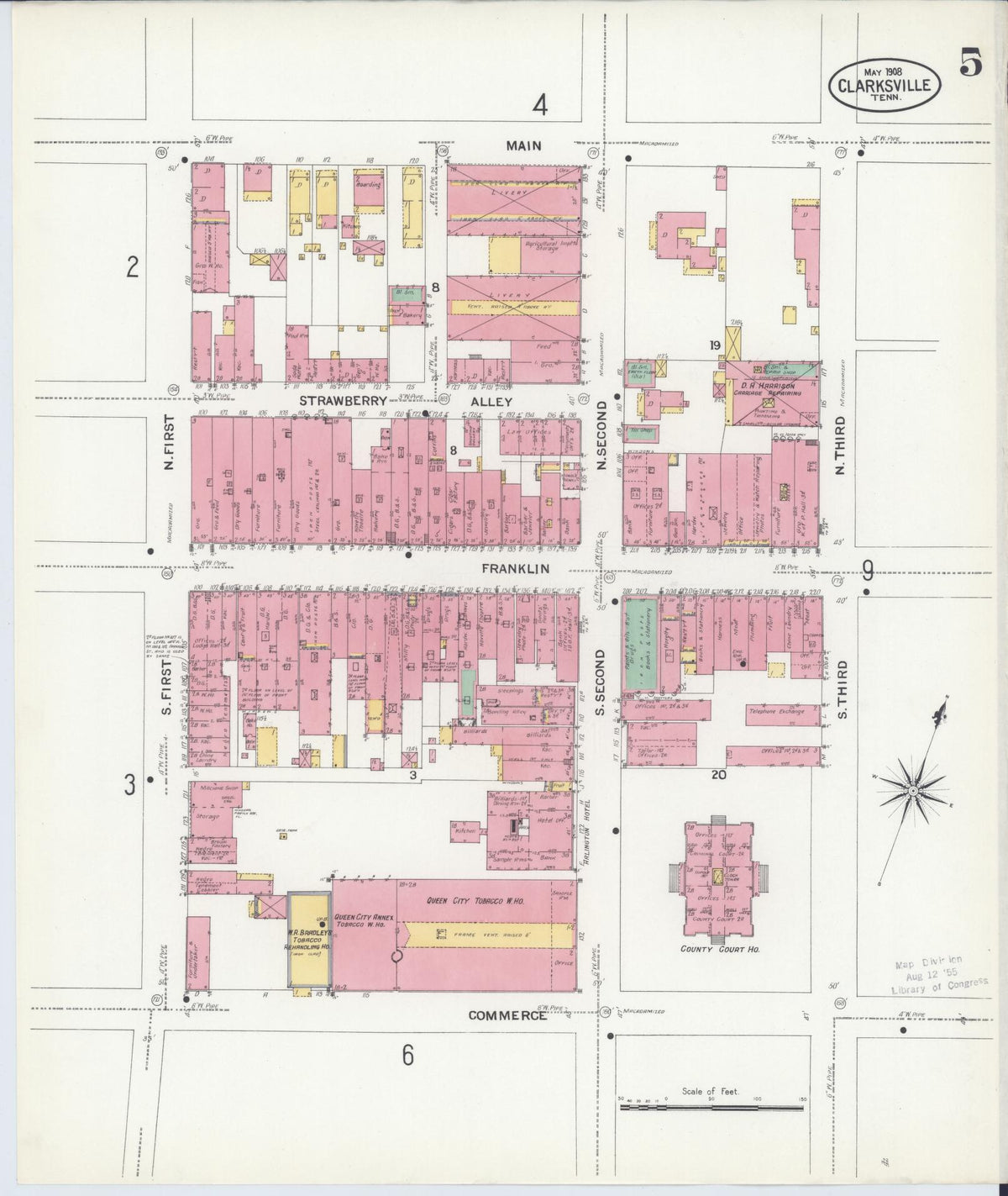 Sanborn Fire Insurance Map from Clarksville, Montgomery County, Tennessee (1908), Sheet #0005 - Complete Map Set gallery image, historic Sanborn map, vintage wall art, Tennessee Tennessee