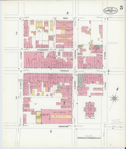 Sanborn Fire Insurance Map from Clarksville, Montgomery County, Tennessee (1908), Sheet #0005 - Complete Map Set gallery image, historic Sanborn map, vintage wall art, Tennessee Tennessee