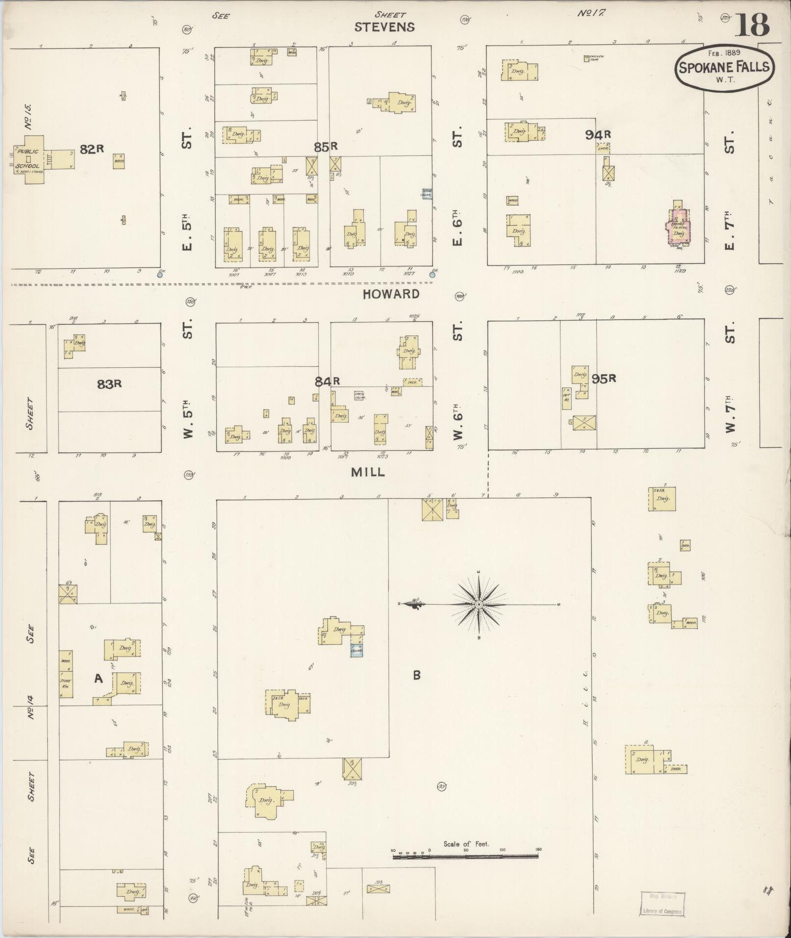Sanborn Fire Insurance Map from Spokane, Spokane County, Washington (1889), Sheet #0018 - Historic Sanborn Fire Insurance Map Print, vintage old map wall art, antique decor, genealogy gift, Washington Washington map