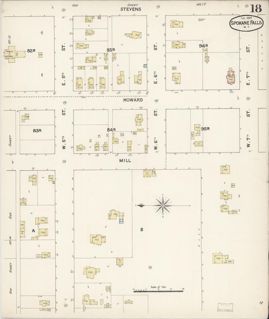 Sanborn Fire Insurance Map from Spokane, Spokane County, Washington (1889), Sheet #0018 - Historic Sanborn Fire Insurance Map Print, vintage old map wall art, antique decor, genealogy gift, Washington Washington map