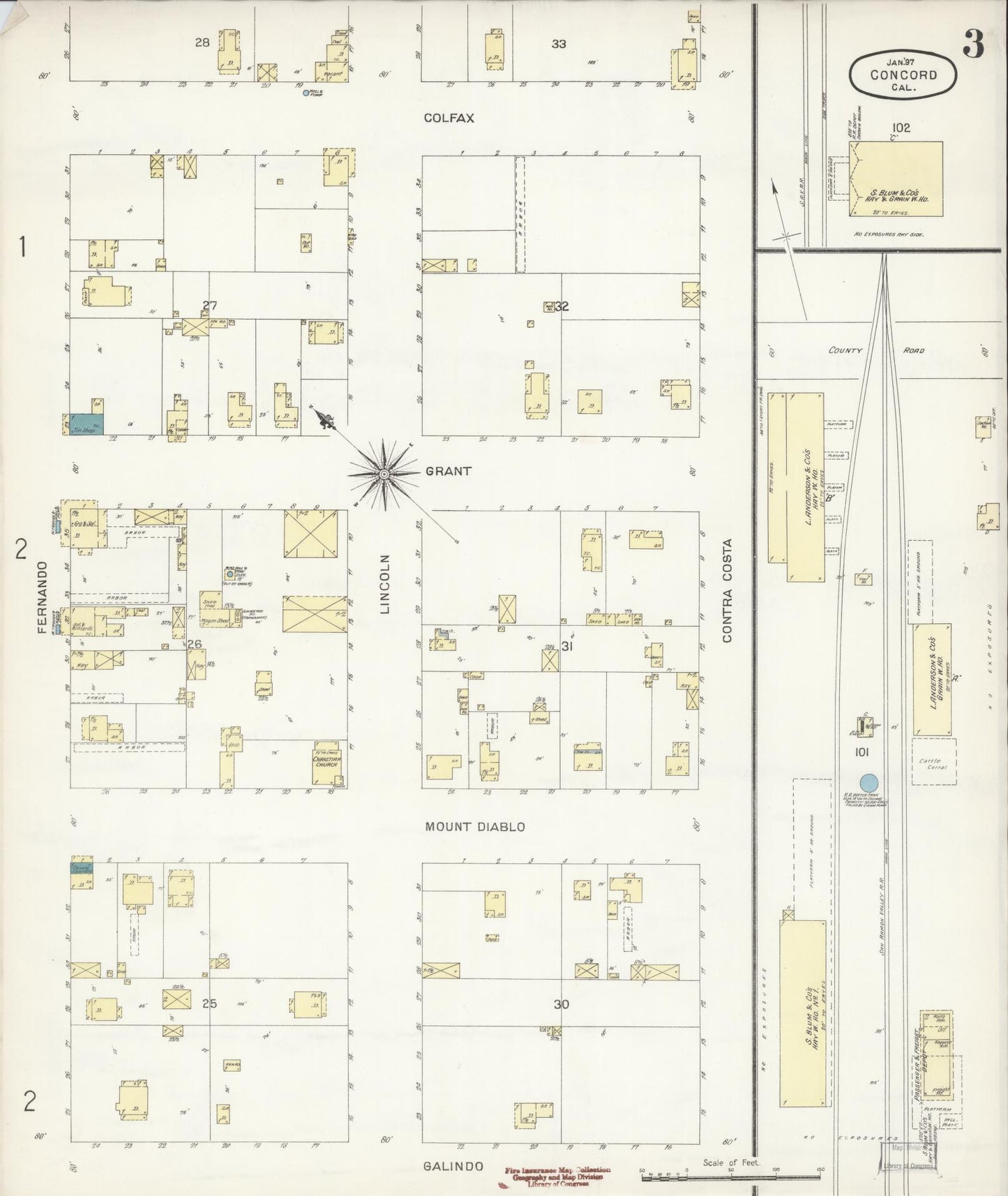 Sanborn Fire Insurance Map from Concord, Contra Costa County, California (1897), Sheet #0003 - Historic Sanborn Fire Insurance Map Print, vintage old map wall art, antique decor, genealogy gift, California California map