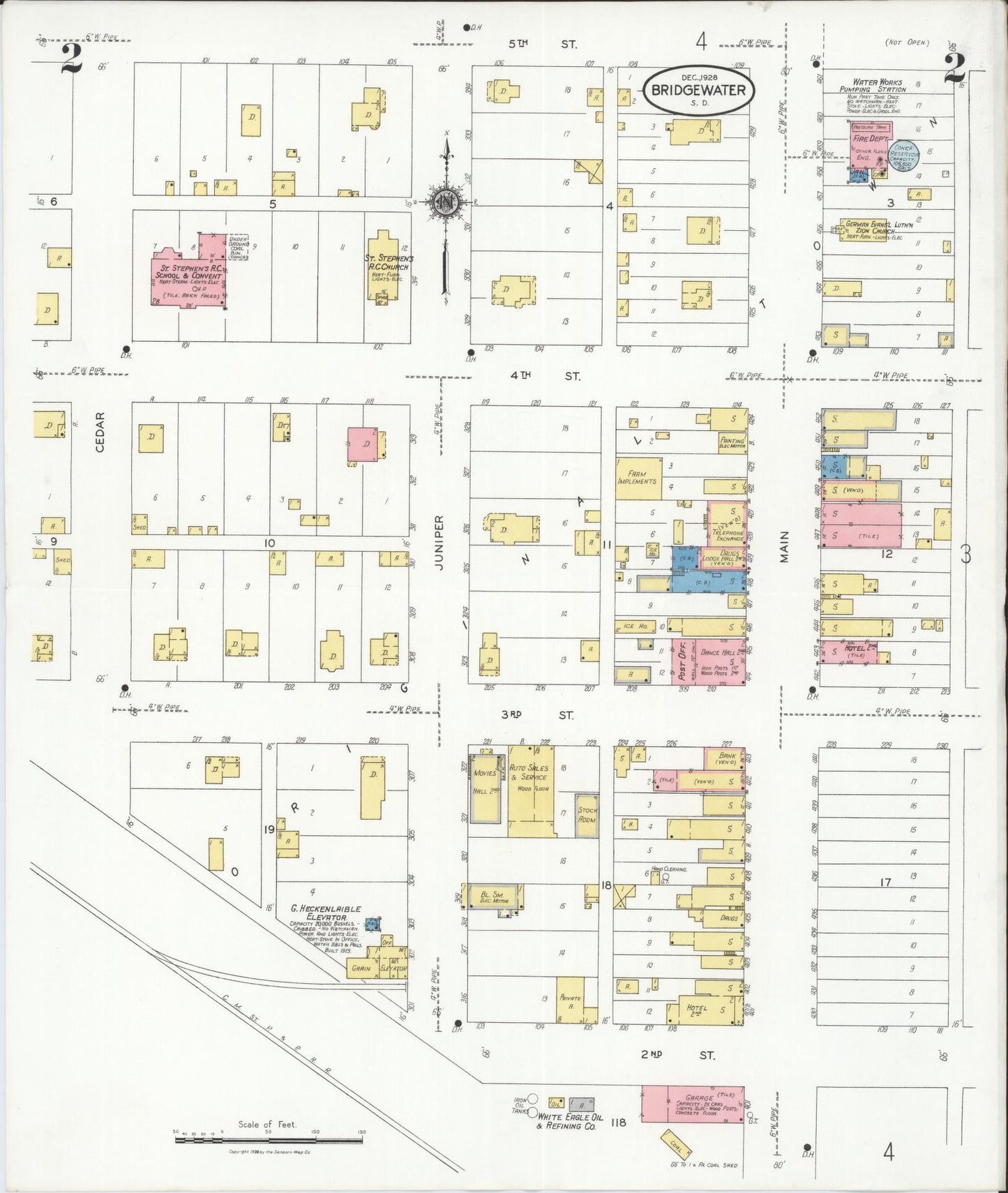 Sanborn Fire Insurance Map from Bridgewater, McCook County, South Dakota (1928), Sheet #0002 - Historic Sanborn Fire Insurance Map Print, vintage old map wall art, antique decor, genealogy gift, South Dakota South Dakota map