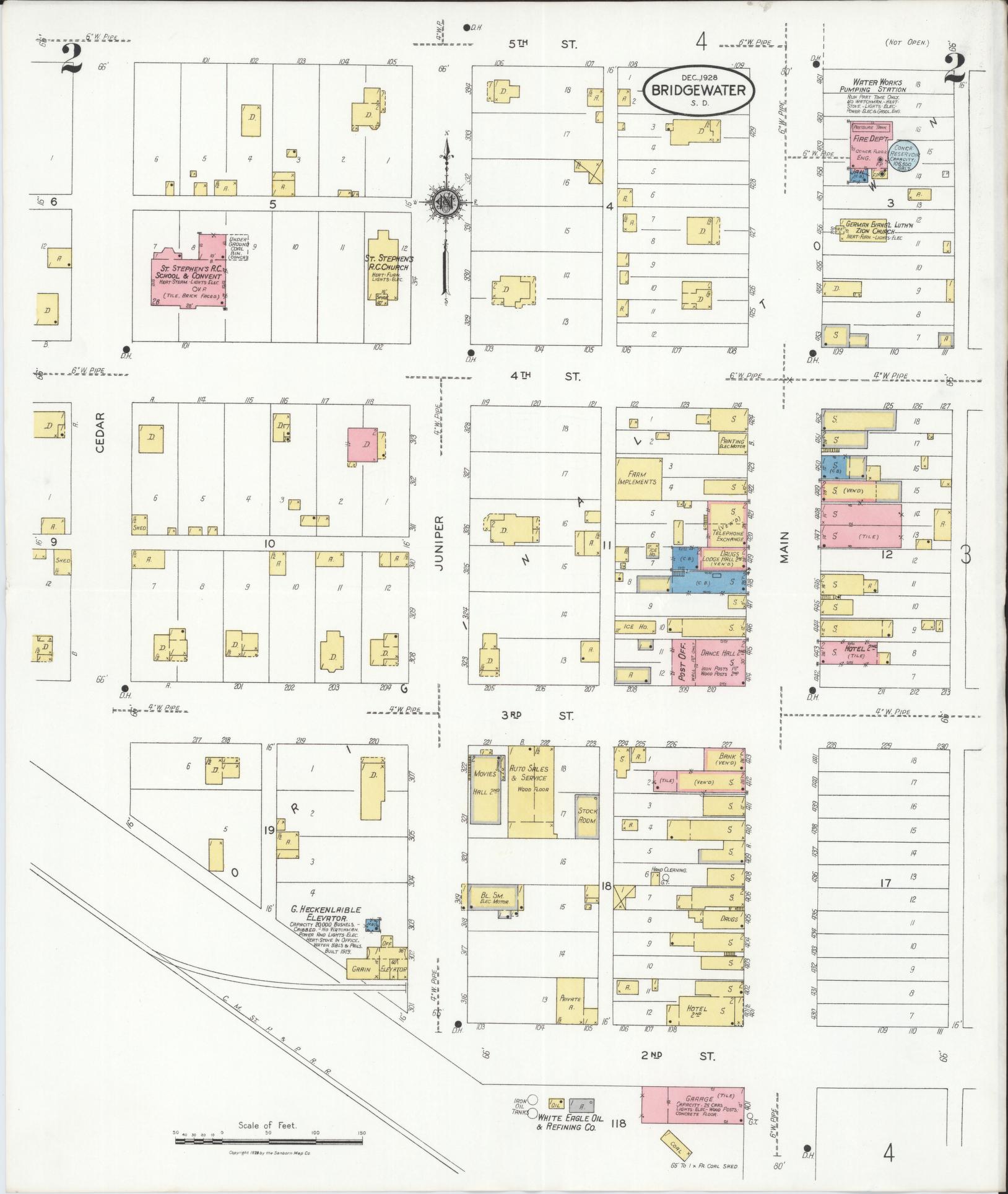 Sanborn Fire Insurance Map from Bridgewater, McCook County, South Dakota (1928), Sheet #0002 - Historic Sanborn Fire Insurance Map Print, vintage old map wall art, antique decor, genealogy gift, South Dakota South Dakota map