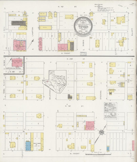 Sanborn Fire Insurance Map from Toyah, Reeves County, Texas (1927), Sheet #0001 - Historic Sanborn Fire Insurance Map Print, vintage old map wall art, antique decor, genealogy gift, Texas Texas map