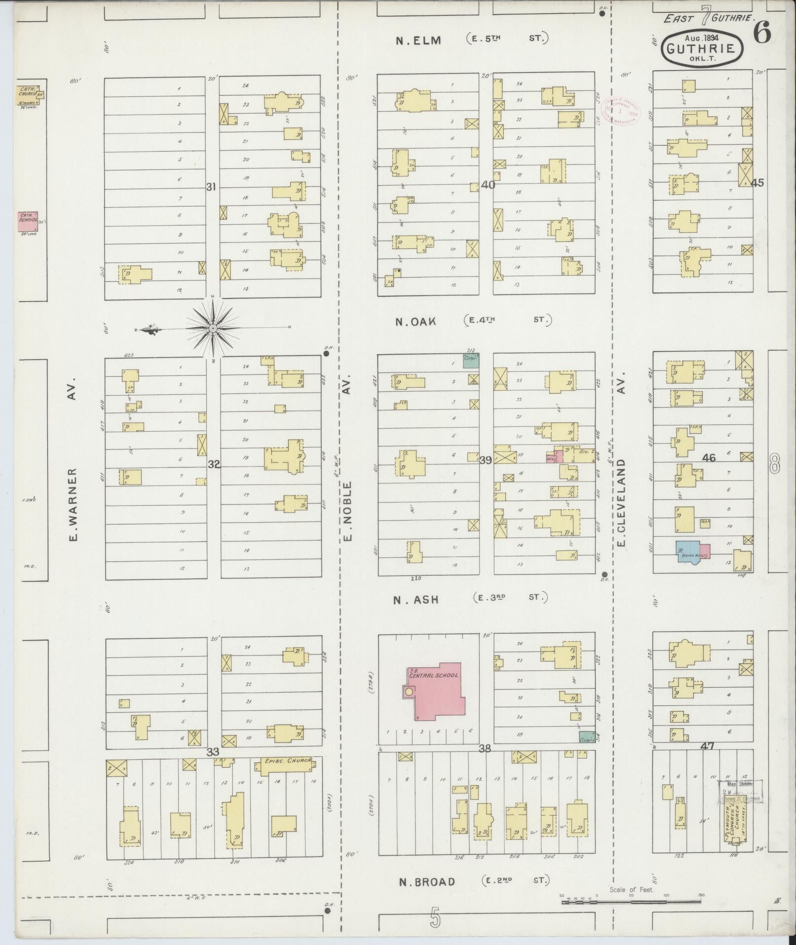 Sanborn Fire Insurance Map from Guthrie, Logan County, Oklahoma (1894), Sheet #0006 - Historic Sanborn Fire Insurance Map Print, vintage old map wall art, antique decor, genealogy gift, Oklahoma Oklahoma map