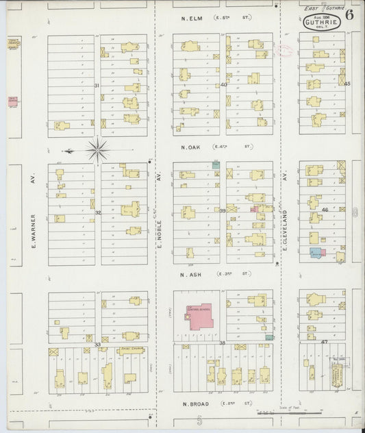 Sanborn Fire Insurance Map from Guthrie, Logan County, Oklahoma (1894), Sheet #0006 - Historic Sanborn Fire Insurance Map Print, vintage old map wall art, antique decor, genealogy gift, Oklahoma Oklahoma map