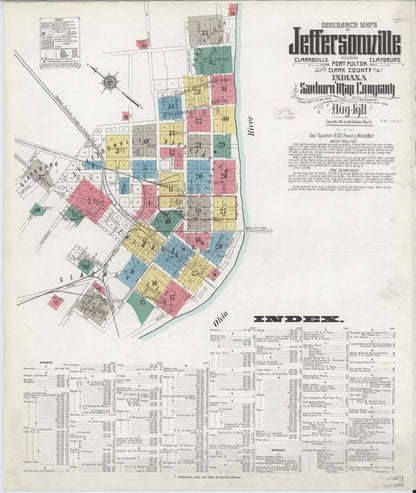 Sanborn Fire Insurance Map from Jeffersonville, Clark County, Indiana (1911), Sheet #0001 - Complete Map Set gallery image, historic Sanborn map, vintage wall art, Indiana Indiana