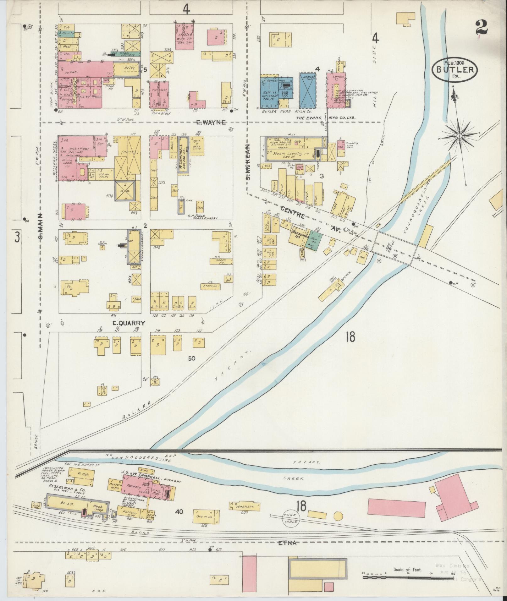 Sanborn Fire Insurance Map from Butler, Butler County, Pennsylvania (1906), Sheet #0002 - Historic Sanborn Fire Insurance Map Print, vintage old map wall art, antique decor, genealogy gift, Pennsylvania Pennsylvania map