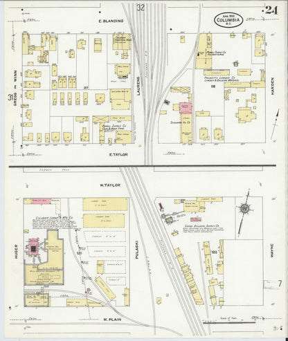Sanborn Fire Insurance Map from Columbia, Richland County, South Carolina (1910), Sheet #0024 - Complete Map Set gallery image, historic Sanborn map, vintage wall art, South Carolina South Carolina