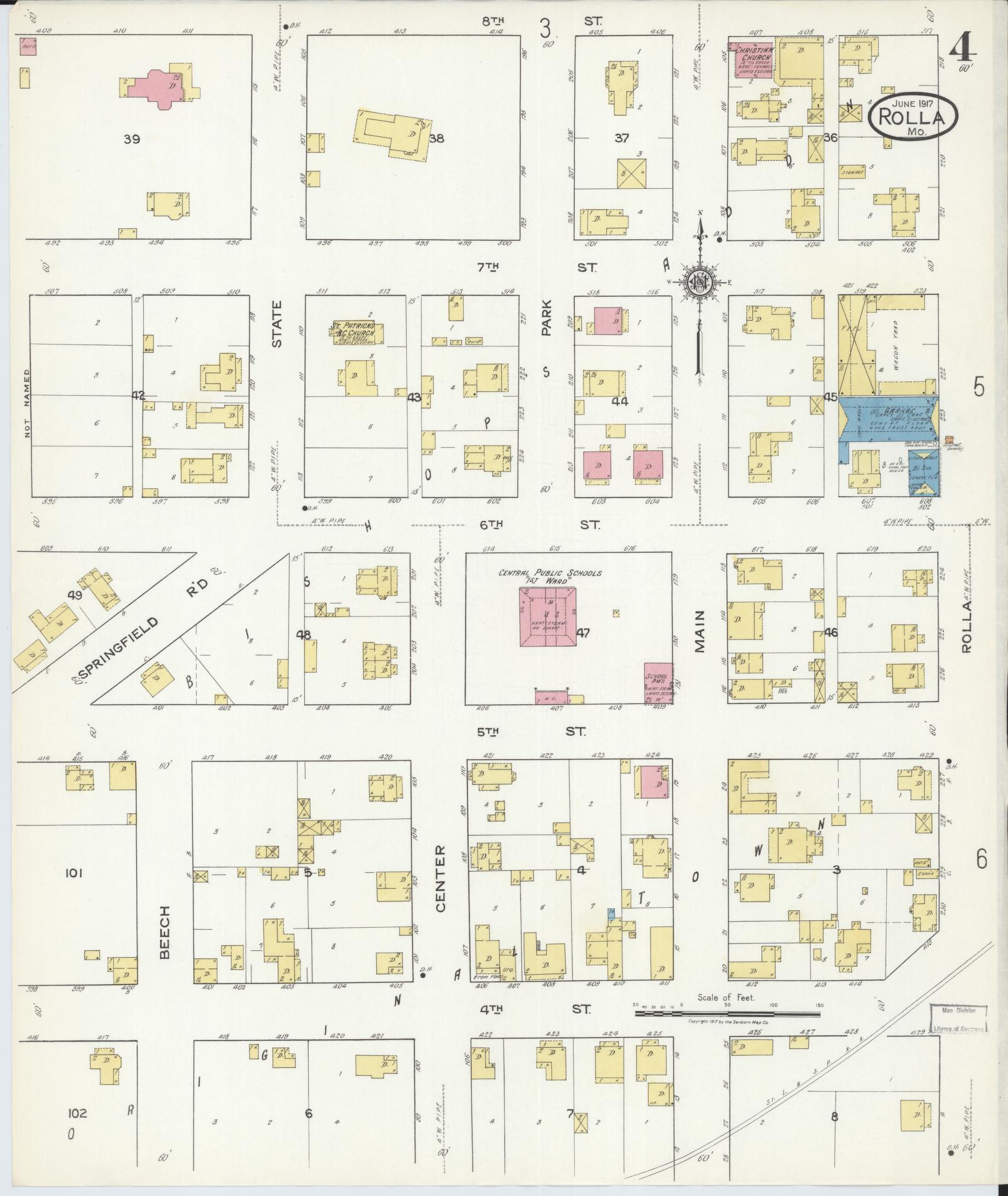 Sanborn Fire Insurance Map from Rolla, Phelps County, Missouri (1917), Sheet #0004 - Complete Map Set gallery image, historic Sanborn map, vintage wall art, Missouri Missouri