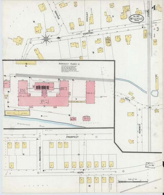 Sanborn Fire Insurance Map from Millville, Worcester County, Massachusetts (1903), Sheet #0004 - Historic Sanborn Fire Insurance Map Print, vintage old map wall art, antique decor, genealogy gift, Massachusetts Massachusetts map