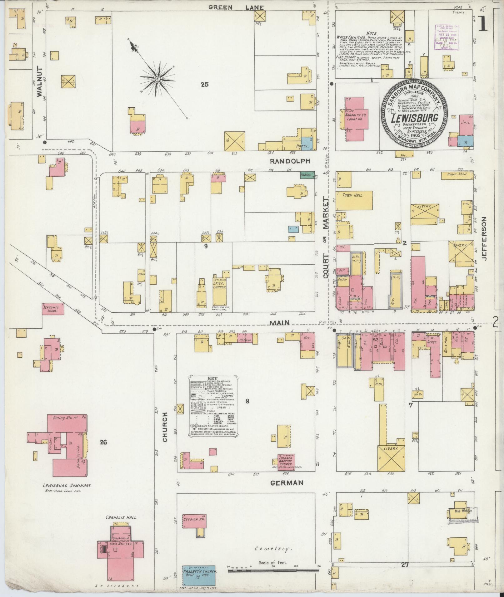 Sanborn Fire Insurance Map from Lewisburg, Greenbrier County, West Virginia. (1905) – Historic Sanborn Fire Insurance Map Print
