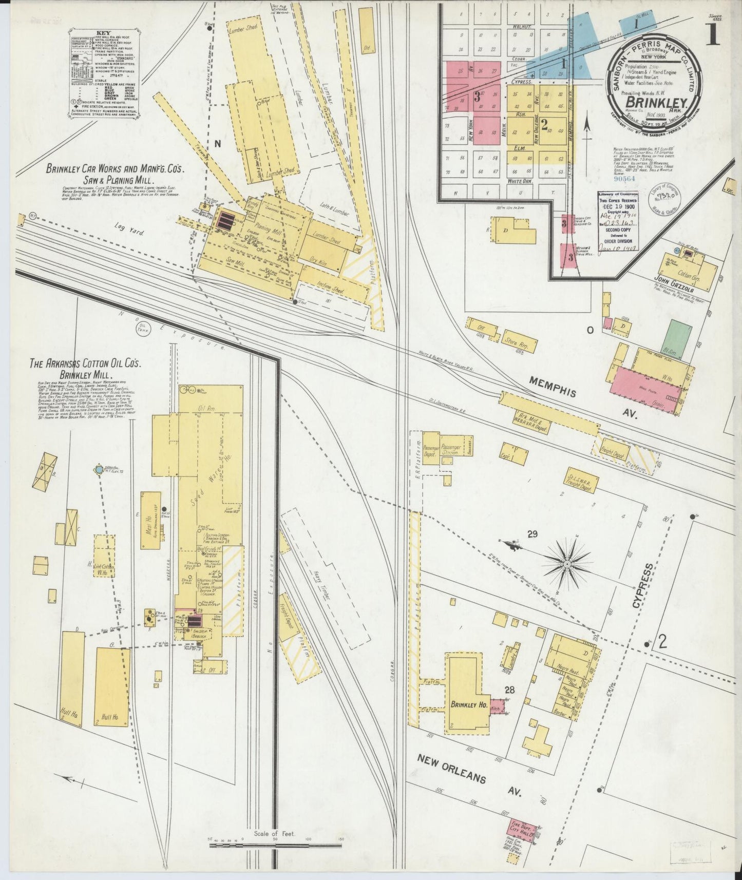 Sanborn Fire Insurance Map from Brinkley, Monroe County, Arkansas. (1900) – Historic Sanborn Fire Insurance Map Print