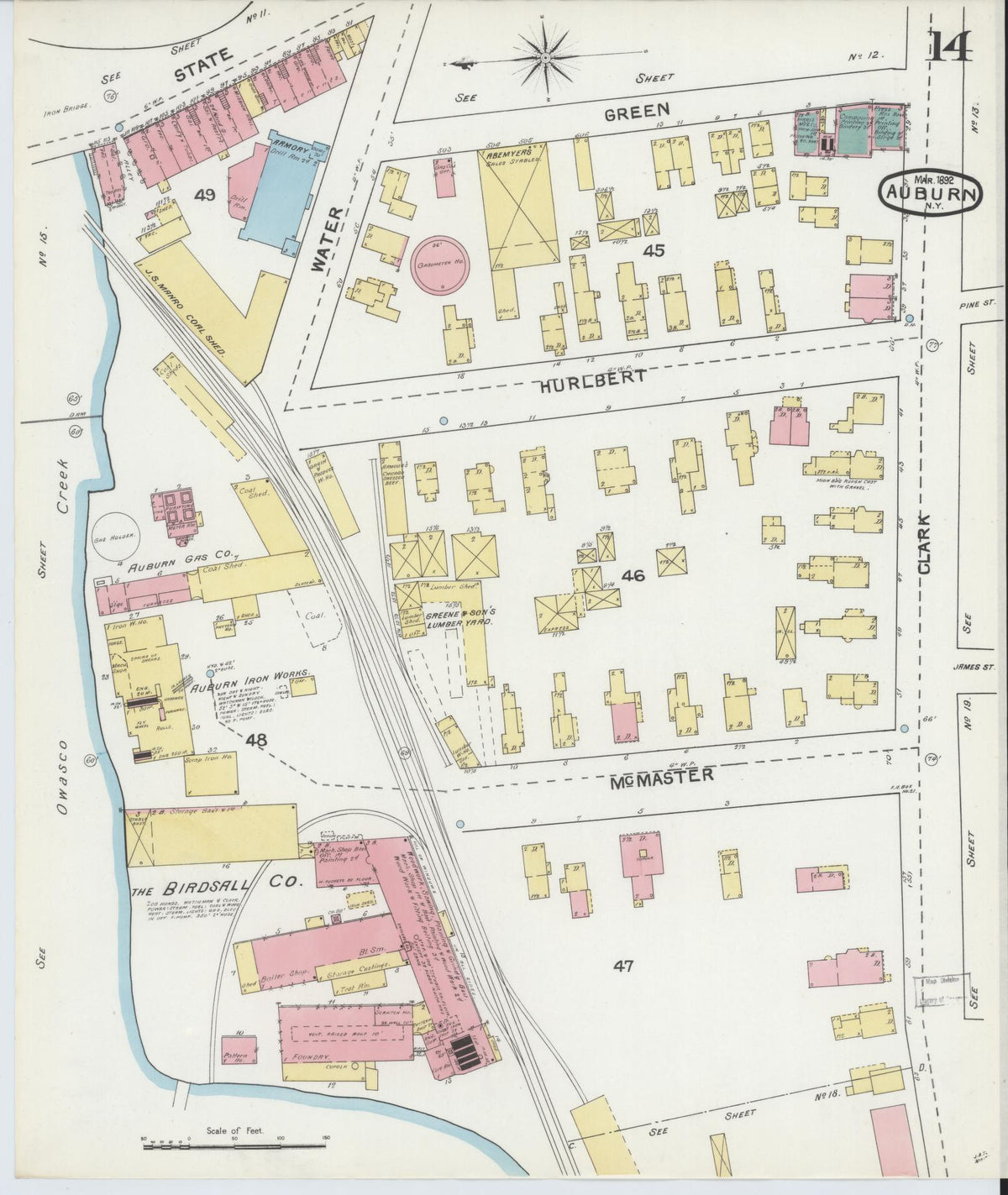 Sanborn Fire Insurance Map from Auburn, Cayuga County, New York (1892), Sheet #0014 - Complete Map Set gallery image, historic Sanborn map, vintage wall art, New York New York