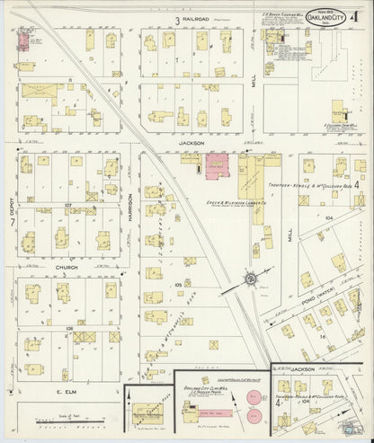 Sanborn Fire Insurance Map from Oakland City, Gibson County, Indiana (1913), Sheet #0004 - Historic Sanborn Fire Insurance Map Print, vintage old map wall art, antique decor, genealogy gift, Indiana Indiana map