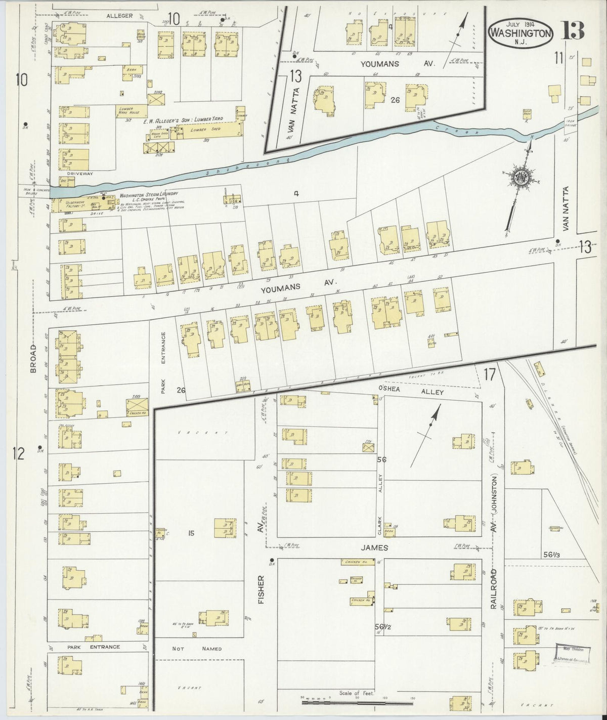 Sanborn Fire Insurance Map from Washington, Warren County, New Jersey (1914), Sheet #0013 - Complete Map Set gallery image, historic Sanborn map, vintage wall art, Washington Washington