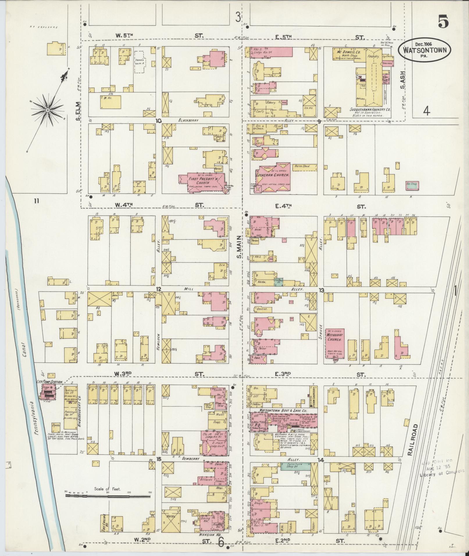 Sanborn Fire Insurance Map from Watsontown, Northumberland County, Pennsylvania (1906), Sheet #0005 - Complete Map Set gallery image, historic Sanborn map, vintage wall art, Pennsylvania Pennsylvania