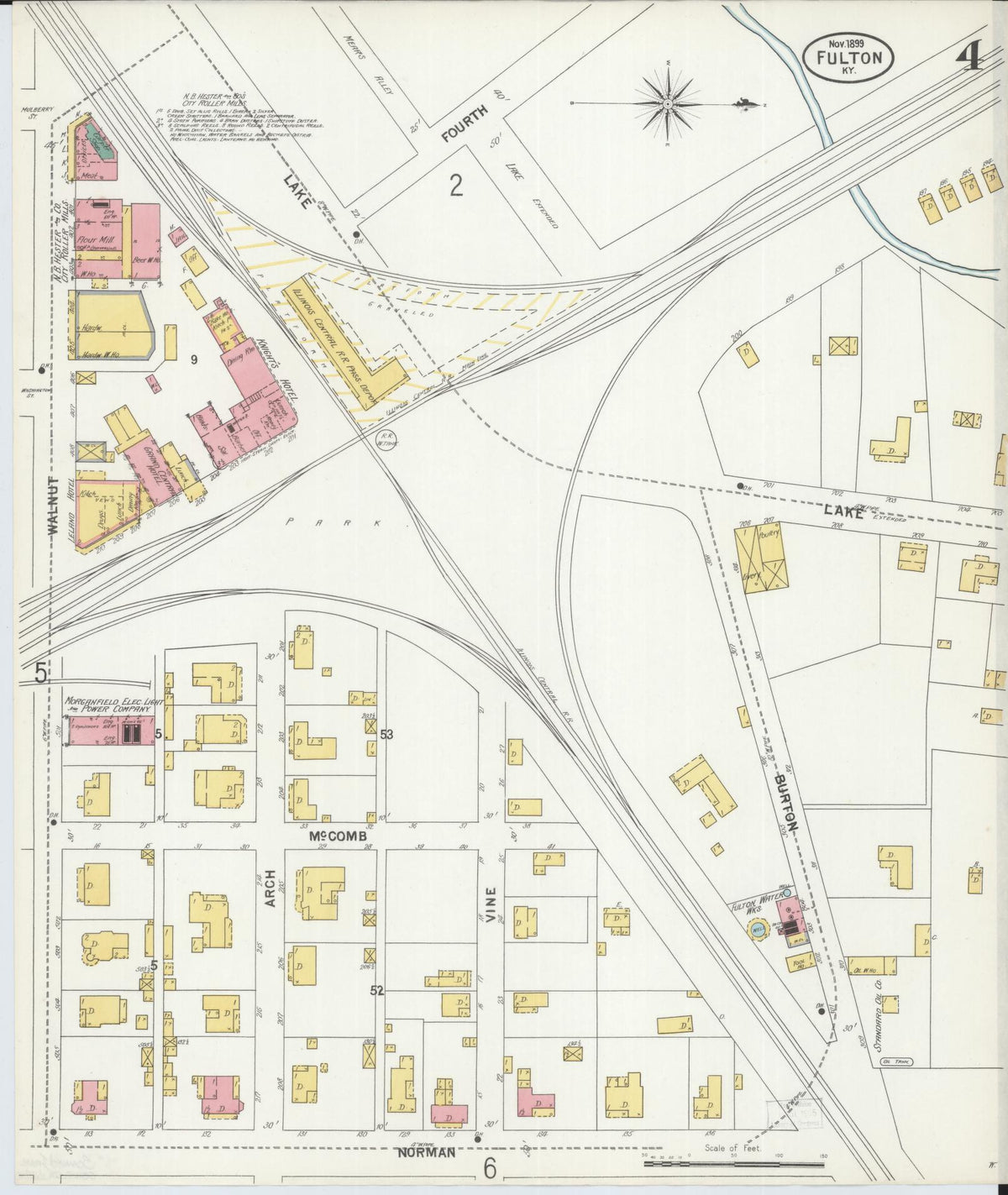 Sanborn Fire Insurance Map from Fulton, Fulton County, Kentucky (1899), Sheet #0004 - Historic Sanborn Fire Insurance Map Print, vintage old map wall art, antique decor, genealogy gift, Tennessee Tennessee map
