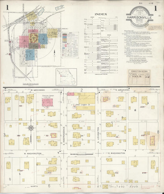 Sanborn Fire Insurance Map from Harrisonville, Cass County, Missouri (1939), Sheet #0001 - Complete Map Set gallery image, historic Sanborn map, vintage wall art, Missouri Missouri
