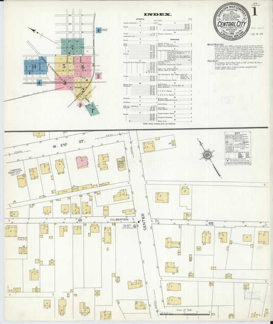 Sanborn Fire Insurance Map from Central City, Mublenberg County, Kentucky (1912), Sheet #0001 - Historic Sanborn Fire Insurance Map Print, vintage old map wall art, antique decor, genealogy gift, Kentucky Kentucky map