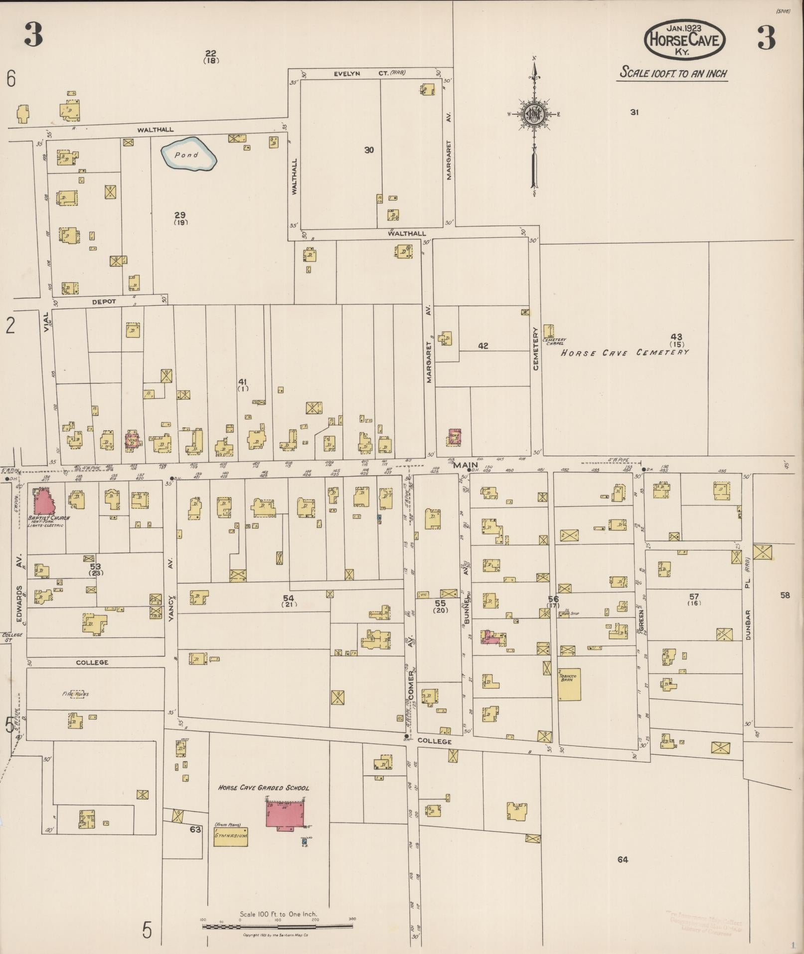 Sanborn Fire Insurance Map from Horse Cave, Hart County, Kentucky (1923), Sheet #0003 - Historic Sanborn Fire Insurance Map Print, vintage old map wall art, antique decor, genealogy gift, Kentucky Kentucky map