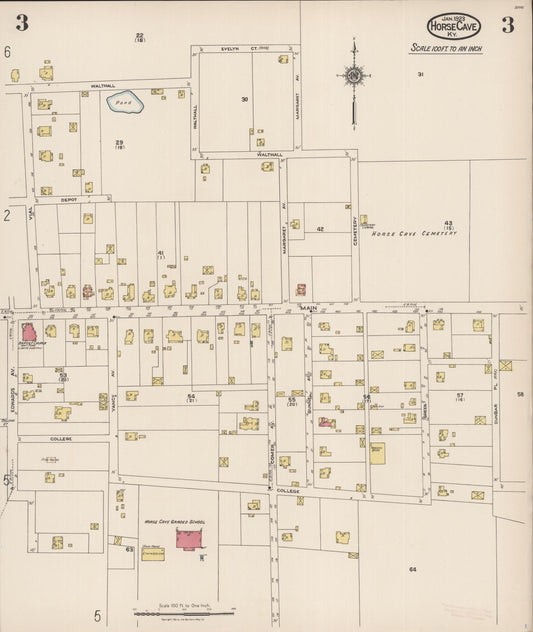Sanborn Fire Insurance Map from Horse Cave, Hart County, Kentucky (1923), Sheet #0003 - Historic Sanborn Fire Insurance Map Print, vintage old map wall art, antique decor, genealogy gift, Kentucky Kentucky map