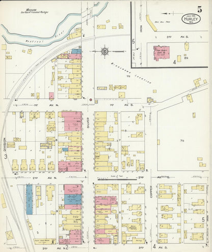 Sanborn Fire Insurance Map from Hurley, Iron County, Wisconsin (1913), Sheet #0005 - Historic Sanborn Fire Insurance Map Print, vintage old map wall art, antique decor, genealogy gift, Wisconsin Wisconsin map