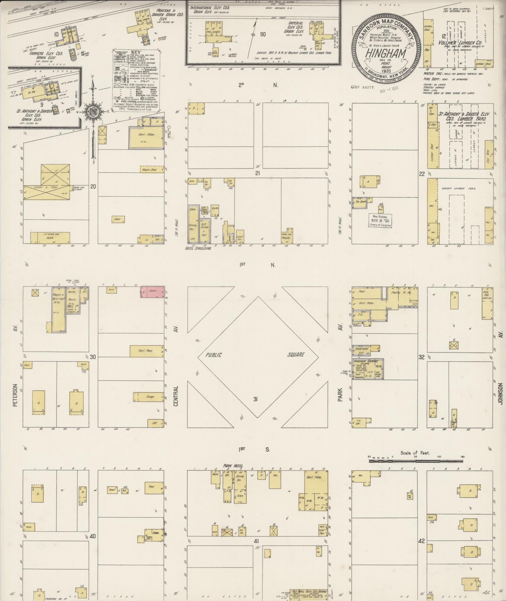 Sanborn Fire Insurance Map from Hingham, Hill County, Montana (1920), Sheet #0001 - Historic Sanborn Fire Insurance Map Print, vintage old map wall art, antique decor, genealogy gift, Montana Montana map