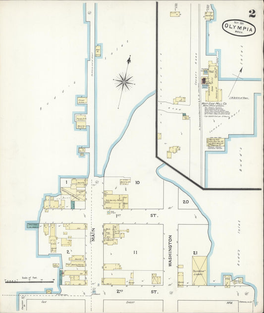 Sanborn Fire Insurance Map from Olympia, Thurston County, Washington (1891), Sheet #0002 - Historic Sanborn Fire Insurance Map Print, vintage old map wall art, antique decor, genealogy gift, Washington Washington map